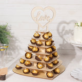 7-Tier Natural Wooden Chocolate Display Stand with Heart "Love" Topper, 16inch Unfinished DIY
