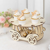 12inch Natural Wooden Carriage Cupcake Holder with Round Display Plate, Laser Cut Wedding Cake Stand