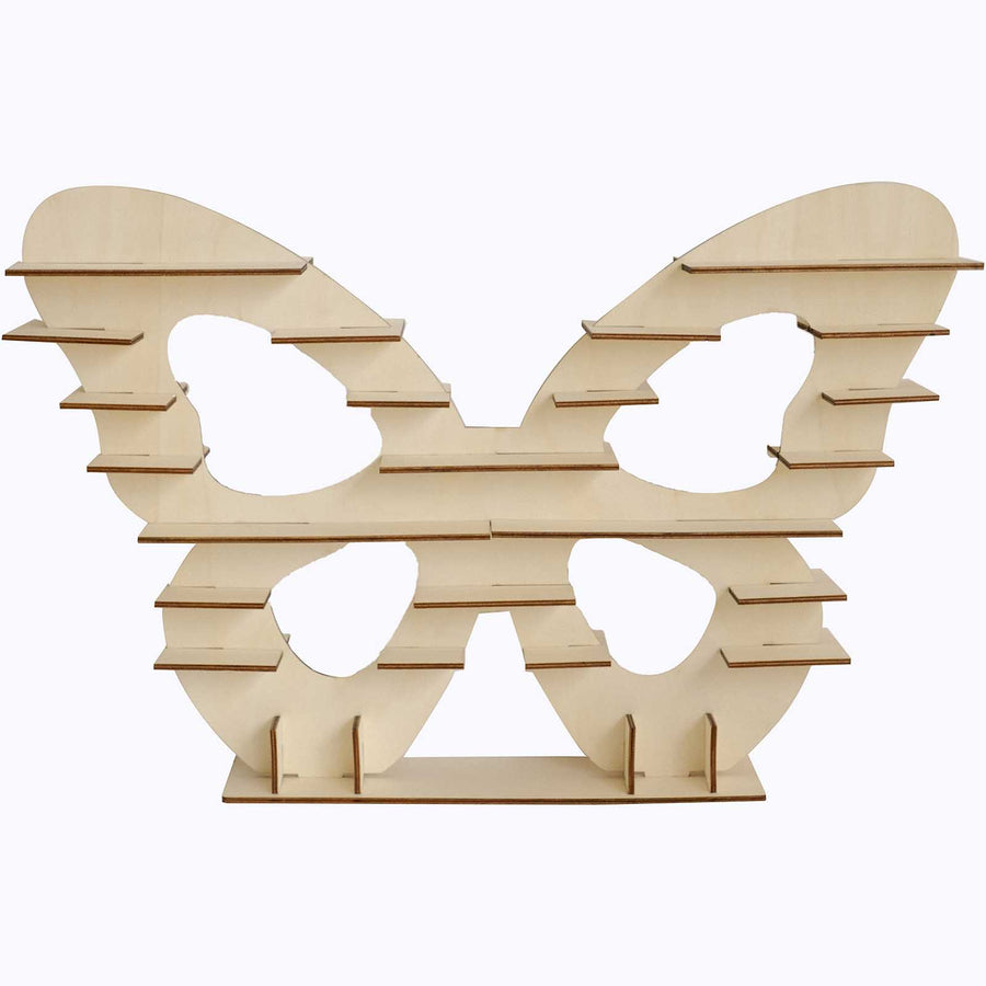 7-Tier Natural Butterfly Shaped Wooden Cupcake Stand, Double Sided Dessert Display Stand#whtbkgd