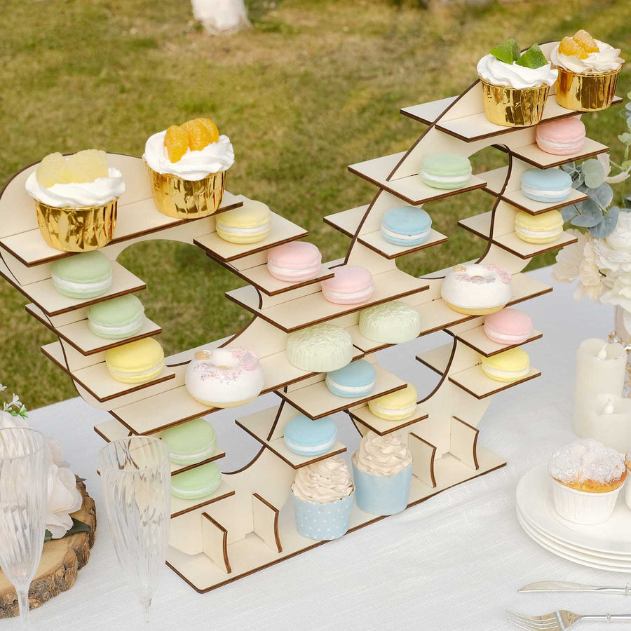 7-Tier Natural Butterfly Shaped Wooden Cupcake Stand, Double Sided Dessert Display Stand Shelf Rack