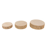 Set of 3 Natural Jute Rattan Pedestal Cupcake Stands with Top Wooden Plates, Stackable#whtbkgd