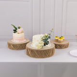 Set of 3 Natural Jute Rattan Pedestal Cupcake Stands with Top Wooden Plates, Stackable