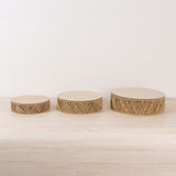 Set of 3 Natural Jute Rattan Pedestal Cupcake Stands with Top Wooden Plates, Stackable