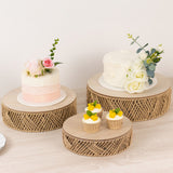 Set of 3 Natural Jute Rattan Pedestal Cupcake Stands with Top Wooden Plates, Stackable