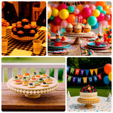 Natural Rustic Wooden Pedestal Cupcake Stand With Beaded Edge