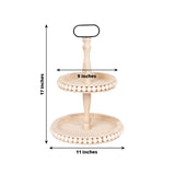 2-Tier Natural Beaded Wooden Cupcake Stand With Metal Handle