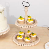 2-Tier Natural Beaded Wooden Cupcake Stand With Metal Handle