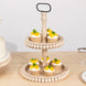 2-Tier Natural Beaded Wooden Cupcake Stand With Metal Handle