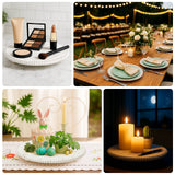 3-Pack 13\" Rustic Wooden Charger Plates – Antique White Beaded Risers for Centerpieces, Cakes