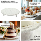 18\" Rustic Wooden Cake Stand – Antique White Pedestal with Beaded Edge, Cupcake Display Wood Slice