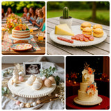 18\" Rustic Wooden Cake Stand – Antique White Pedestal with Beaded Edge, Cupcake Display Wood Slice