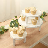 Set of 3 Whitewash Wooden Pedestal Cupcake Stands with Removable Legs, Stackable Round