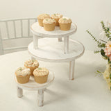 Set of 3 Whitewash Wooden Pedestal Cupcake Stands with Removable Legs, Stackable Round