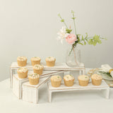 Set of 4 Whitewash Wooden Cupcake Pedestal Stands in Rectangular Bench Style