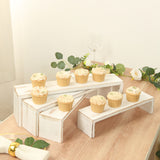 Set of 4 Whitewash Wooden Cupcake Pedestal Stands in Rectangular Bench Style