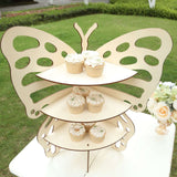 3-Tier Natural Butterfly Wooden Dessert Display Stand, 24inch Rustic Cupcake Stand Shelf Rack