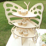 3-Tier Natural Butterfly Wooden Dessert Display Stand, 24inch Rustic Cupcake Stand Shelf Rack