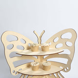 3-Tier Natural Butterfly Wooden Dessert Display Stand, 24inch Rustic Cupcake Stand Shelf Rack