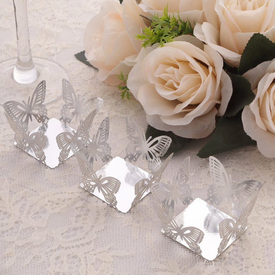 50 Pack 4inch Mini Metallic Silver Butterfly Cupcake Wrappers, Square Truffle Cup