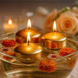 12 Pack 2inch Metallic Gold Floating Candles – Unscented Dripless Long-Lasting Disc