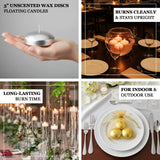 12 Pack 3\" Beige Floating Candles, Unscented Dripless Wax Discs for Centerpieces