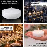3" white unscented floating disc candle for versatile decorative use.