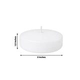 White round candle, 3 inches wide and 1.5 inches tall.