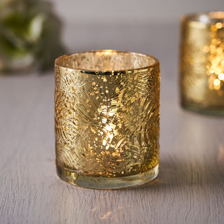 Add a Touch of Elegance with Gold Mercury Glass Palm Leaf Candle Holders