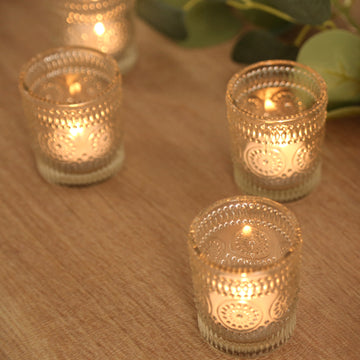 6-Pack Clear Glass Votive Tealight Holders - Stylish Primrose Design for Weddings & Décor