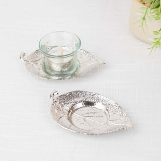 Shiny Silver Metal Maple Leaf Tealight Candle Holders - Add Elegance to Any Event