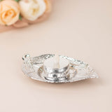 3 Pack | 5inch Shiny Silver Metal Maple Leaf Tealight Candle Holders, Vintage Mini Tea Cup Saucer