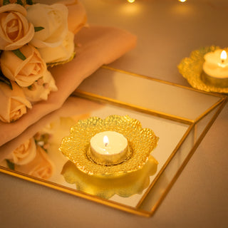 Enhance Your Décor with a Pack of Shiny Gold Metal Plum Blossom Tealight Candle Holders