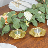 3 Pack | 4inch Shiny Gold Metal Plum Blossom Tealight Candle Holders, Vintage Mini Tea Cup Saucers