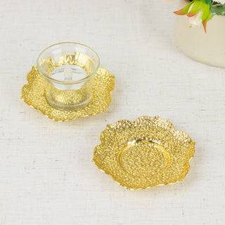 Add Elegance to Your Décor with Shiny Gold Metal Plum Blossom Tealight Candle Holders