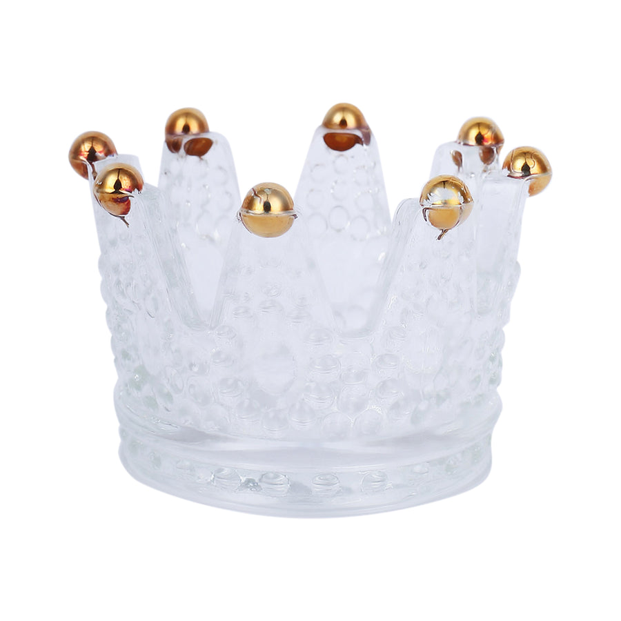 6 Pack Clear Crystal Glass Crown Tea Light Votive Candle Holders With Gold Beaded Tips#whtbkgd