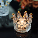 6 Pack Clear Crystal Glass Crown Tea Light Votive Candle Holders With Gold Beaded Tips 