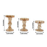 Set of 3 Amber Gold Premium Glass Taper Candle Holders with Round Candle Tray, Crystal Ball Stem Pillar Candlestick Stands Tea Light Holders with Stable Base - 3.5",4.5",5.5"