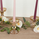 Set of 3 Amber Gold Premium Glass Taper Candle Holders with Round Candle Tray