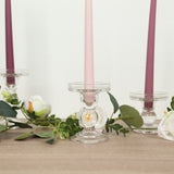 Set of 3 Clear Premium Glass Taper Candle Holders with Round Candle Tray