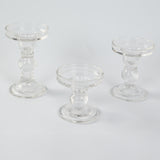 Set of 3 Clear Premium Glass Taper Candle Holders with Round Candle Tray