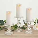 Set of 3 Clear Premium Glass Taper Candle Holders with Round Candle Tray