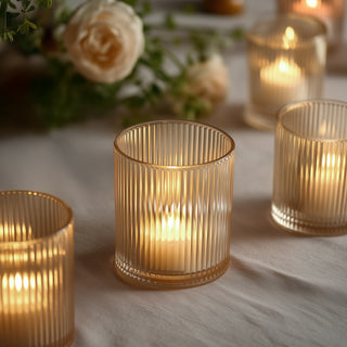 Amber Gold Ribbed Glass Votives for Tabletop Decor