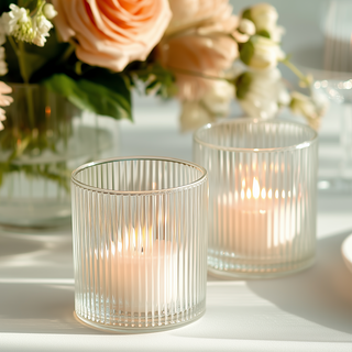 Clear Ribbed Glass Votives for Tabletop Decor