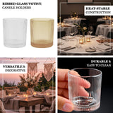 12 Pack Ribbed Glass Votive Candle Holders – Amber Gold, 2.5inch Tealight Cups for Tabletop Lighting