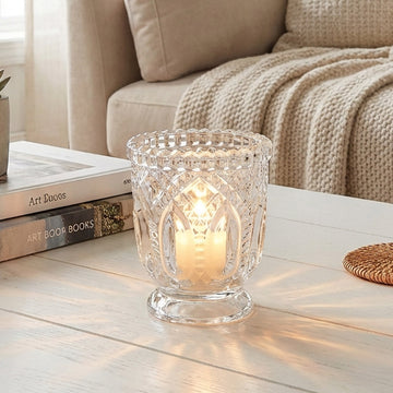 6 Pack 3" Clear Glass Candle Holders – Vintage Textured Decorative Candle Cups for Wedding Table Centerpieces & Gift Decor