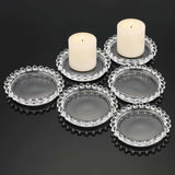 6 Pack Clear Glass Pillar Candle Holder Trays with Beaded Rims, Transparent Small Round Coasters