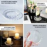 6 Pack Clear Glass Pillar Candle Holder Trays with Beaded Rims, Transparent Small Round Coasters