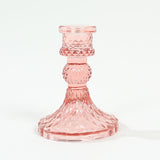 6 Pack Dusty Rose Diamond Pattern Glass Pillar Votive Candle Stands Reversible Crystal