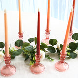6 Pack Dusty Rose Diamond Pattern Glass Pillar Votive Candle Stands Reversible Crystal Taper