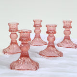 6 Pack Dusty Rose Diamond Pattern Glass Pillar Votive Candle Stands Reversible Crystal Taper